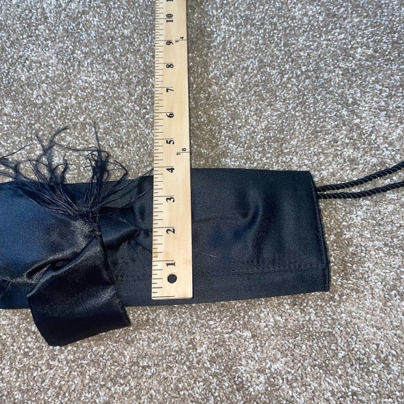 WHBM clutch small bag black bow/fur detailing satin feel rectangular flap close - Picture 7 of 8